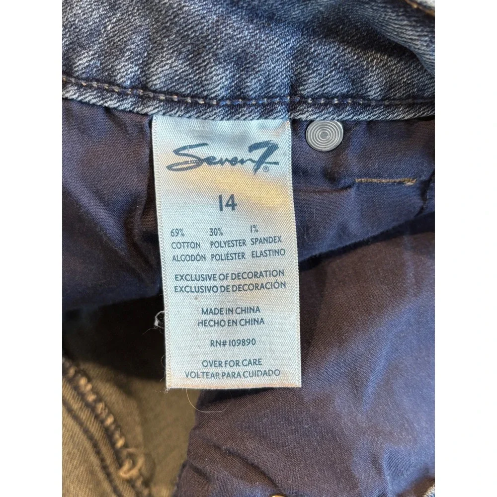 Seven7 Womens Size 14 Blue Denim Cutoff Shorts Raw Hem Stretch Mid Rise RN109890